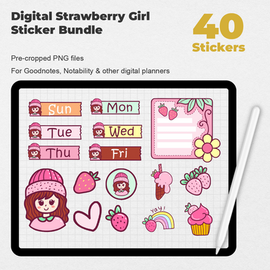 40 Digital Strawberry Girl Sticker Bundle - Stationery Pal