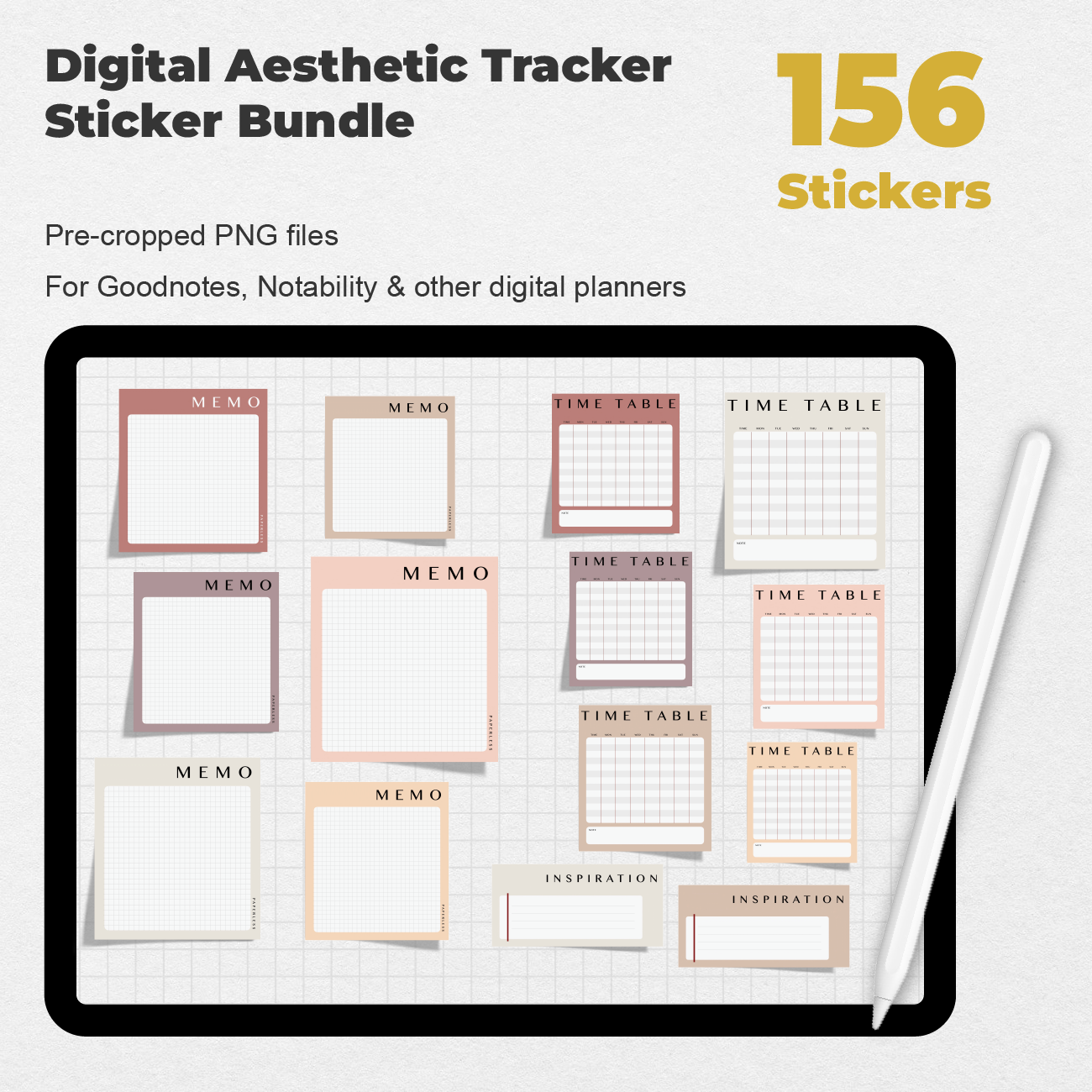 156 Digital Aesthetic Tracker Sticker Bundle - Stationery Pal