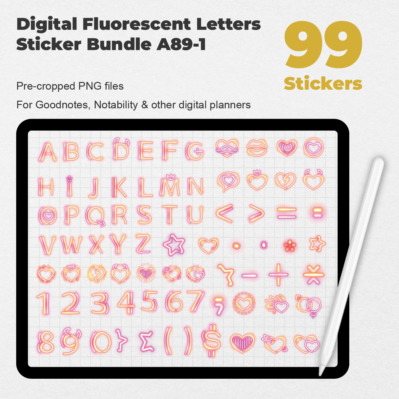 99 Digital Fluorescent Letters Sticker Bundle - Stationery Pal