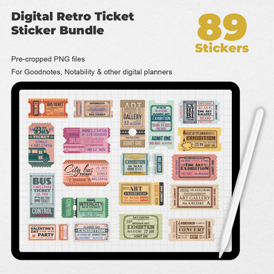 89 Digital Retro Ticket Sticker Bundle - Stationery Pal