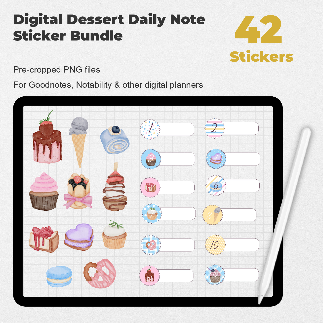 42 Digital Dessert Daily Note Sticker Bundle - Stationery Pal