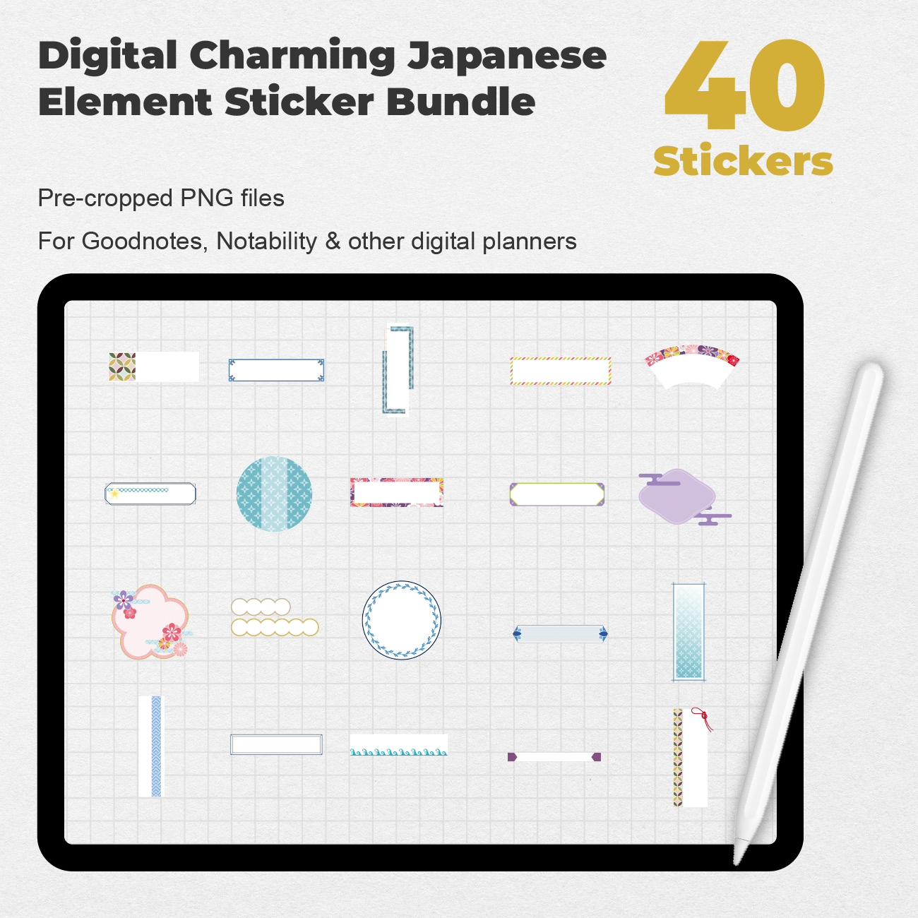 40 Digital Charming Japanese Element Sticker Bundle - Stationery Pal