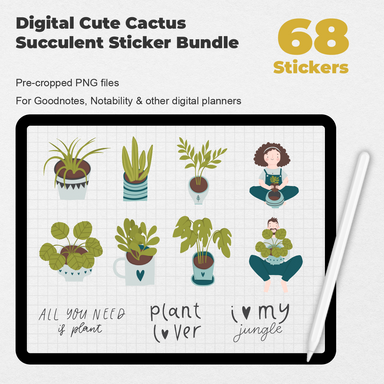 68 Digital Cute Cactus Succulent Sticker Bundle - Stationery Pal