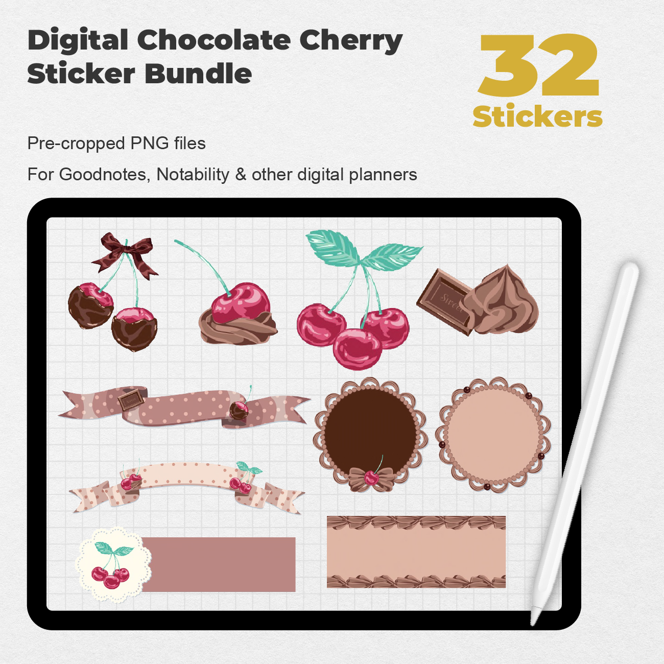 32 Digital Chocolate Cherry Sticker Bundle - Stationery Pal