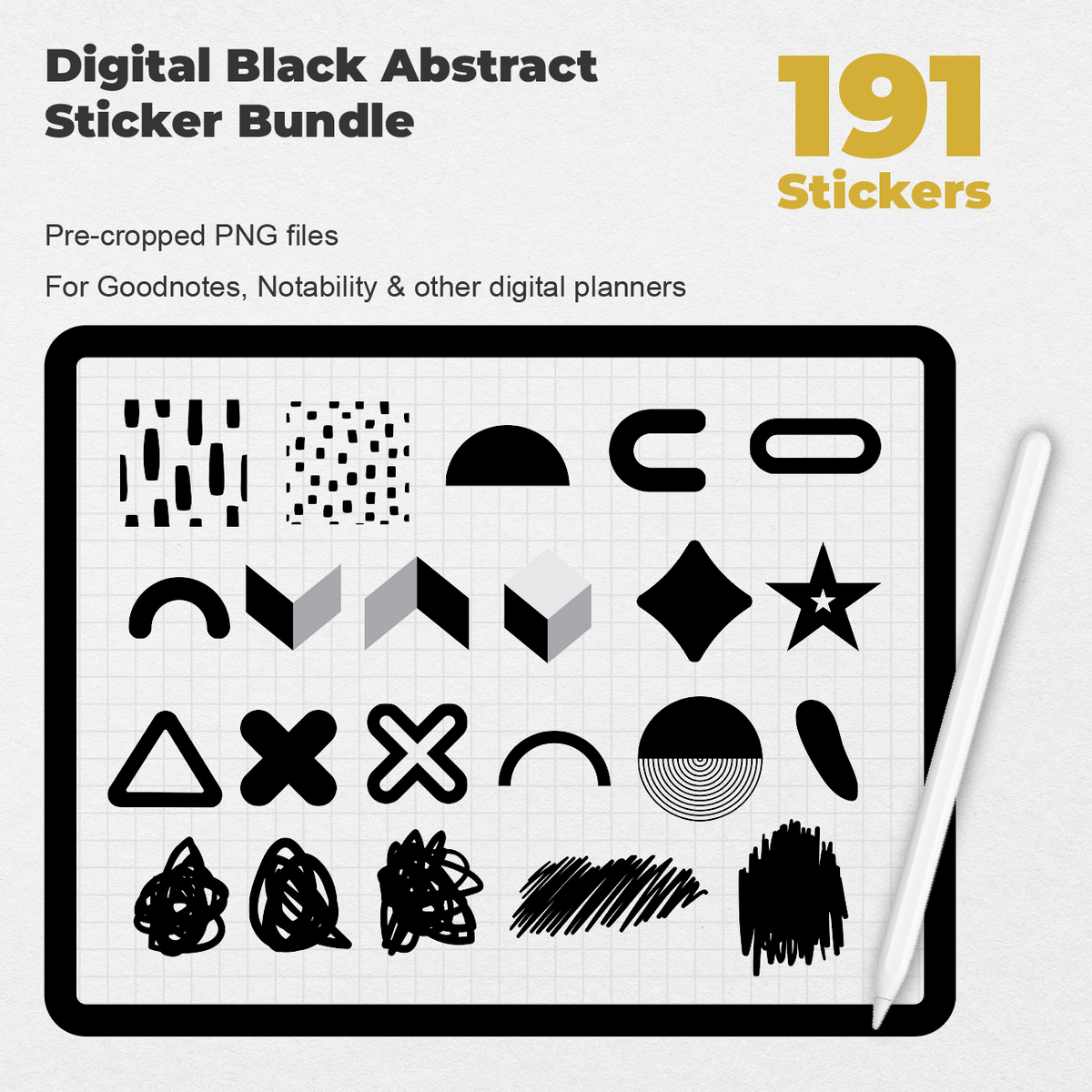 191 Digital Black Abstract Sticker Bundle — Stationery Pal