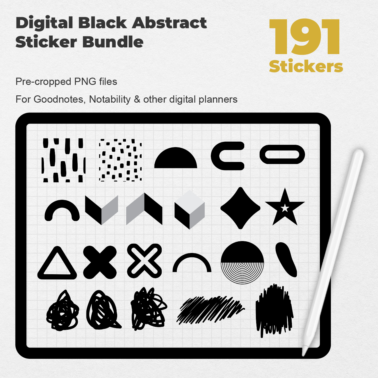 Black Abstract Sticker 191 Digital Black Abstract Sticker Bundle — Stationery Pal