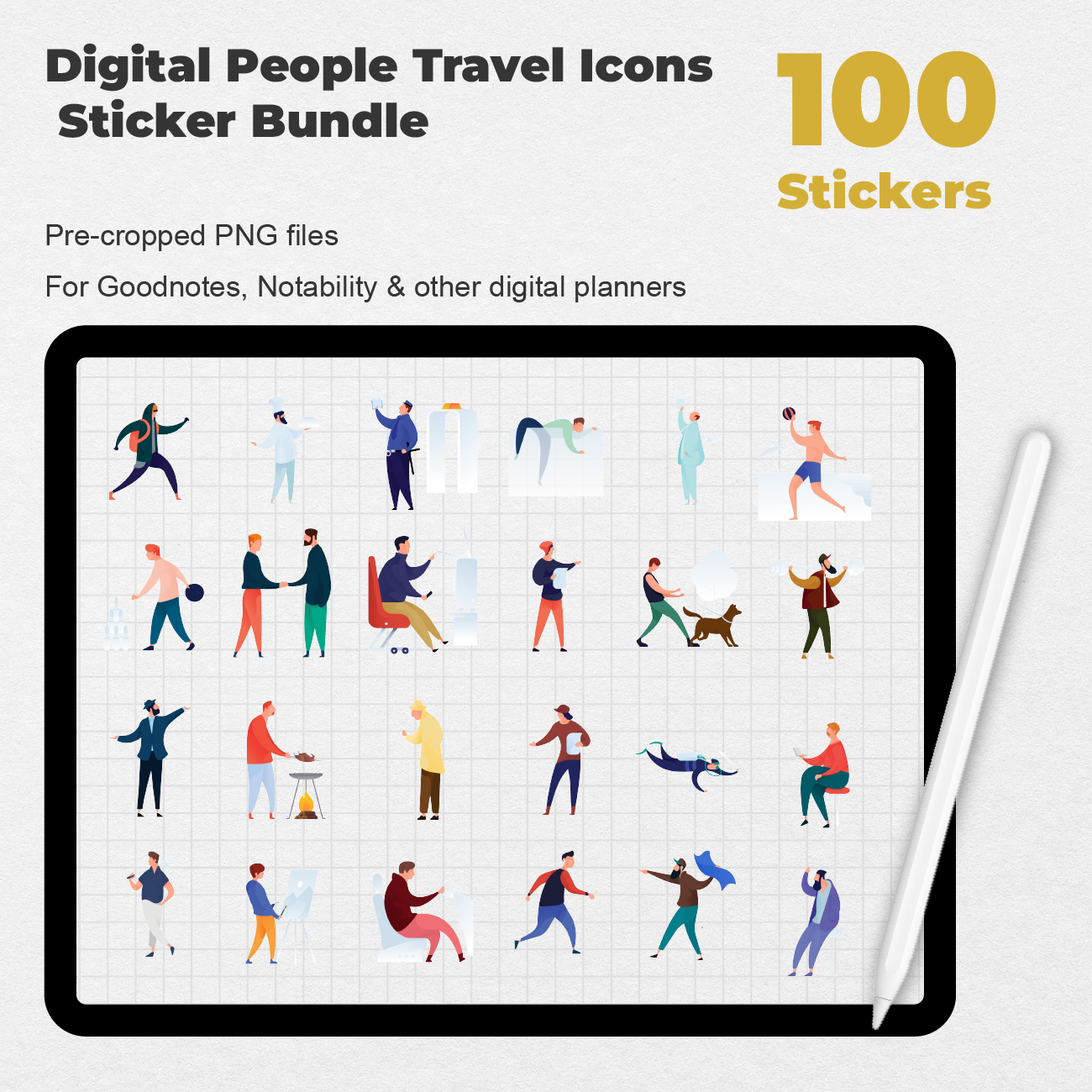 100 Digital People Travel Icons Sticker Bundle - Stationery Pal