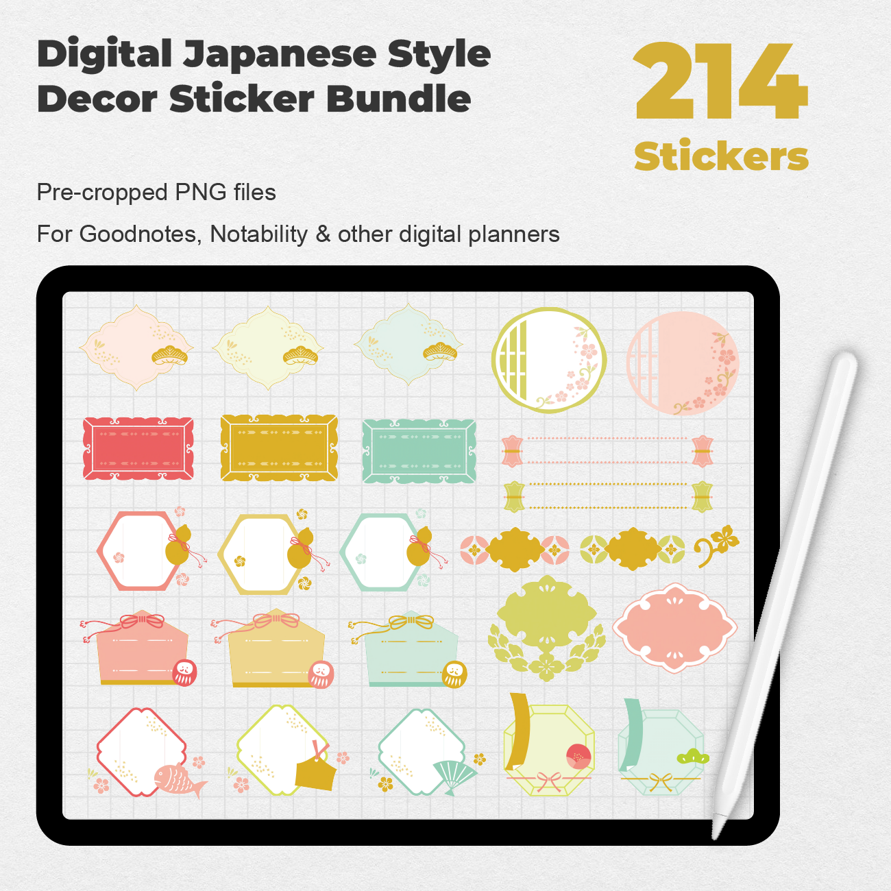 214 Digital Japanese Style Decor Sticker Bundle - Stationery Pal