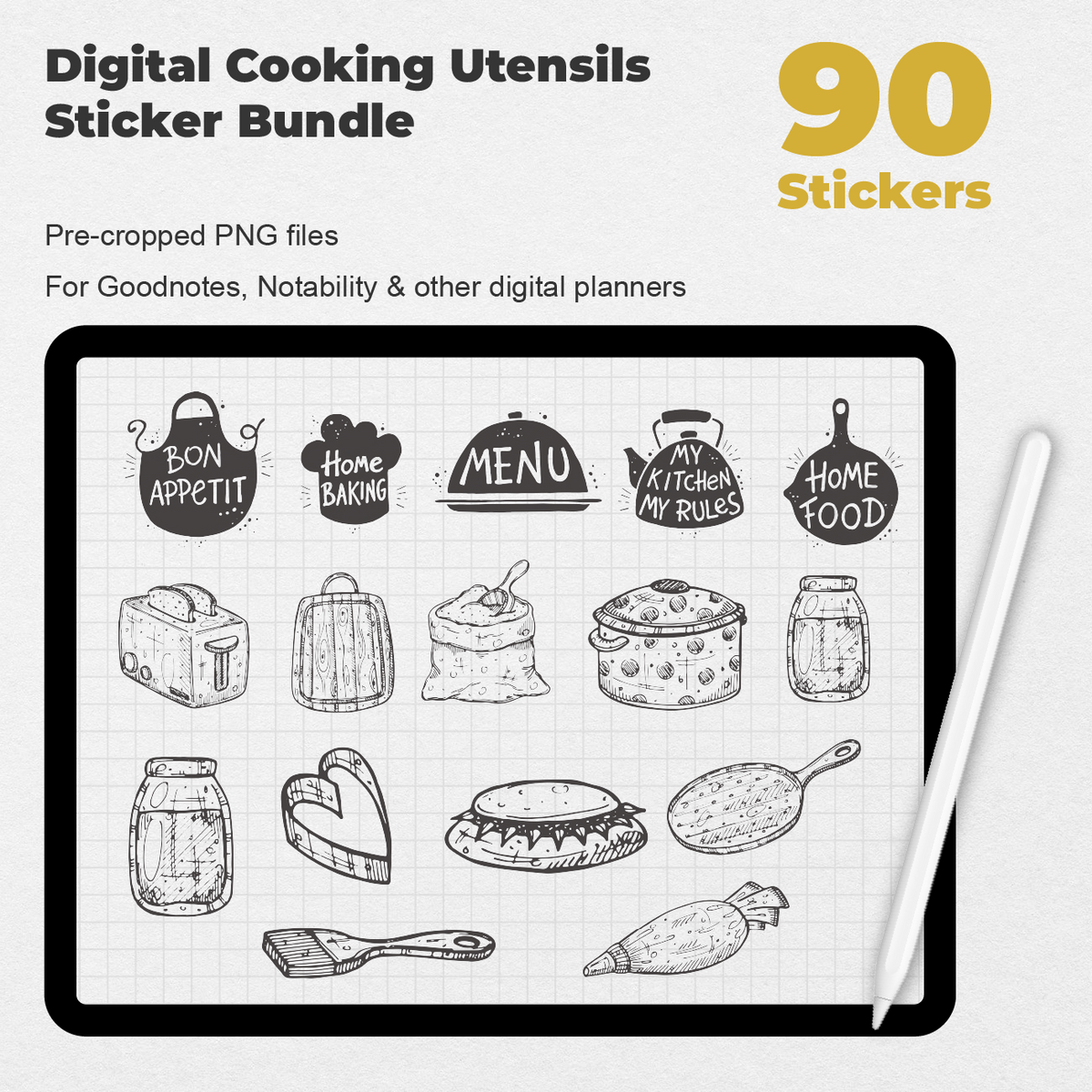 90 Digital Cooking Utensils Sticker Bundle — Stationery Pal