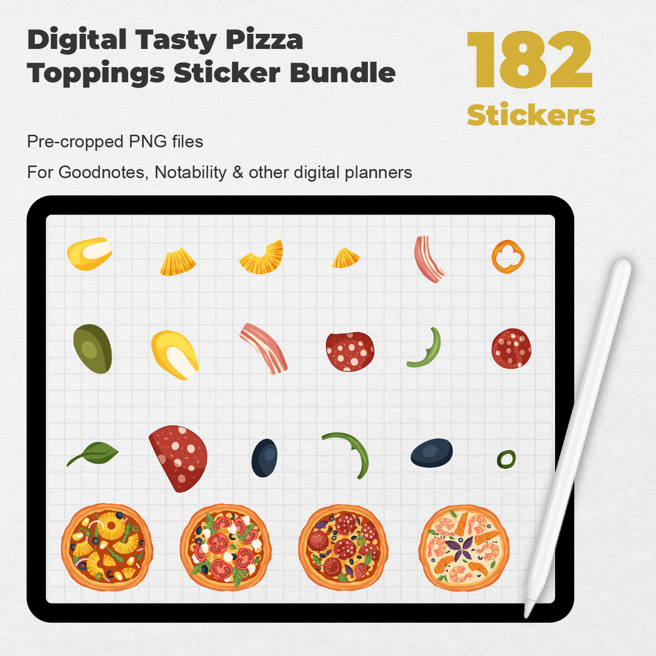 182 Digital Tasty Pizza Toppings Sticker Bundle - Stationery Pal
