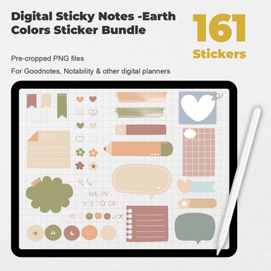 161 Digital Sticky Notes -Earth Colors Sticker Bundle - Stationery Pal