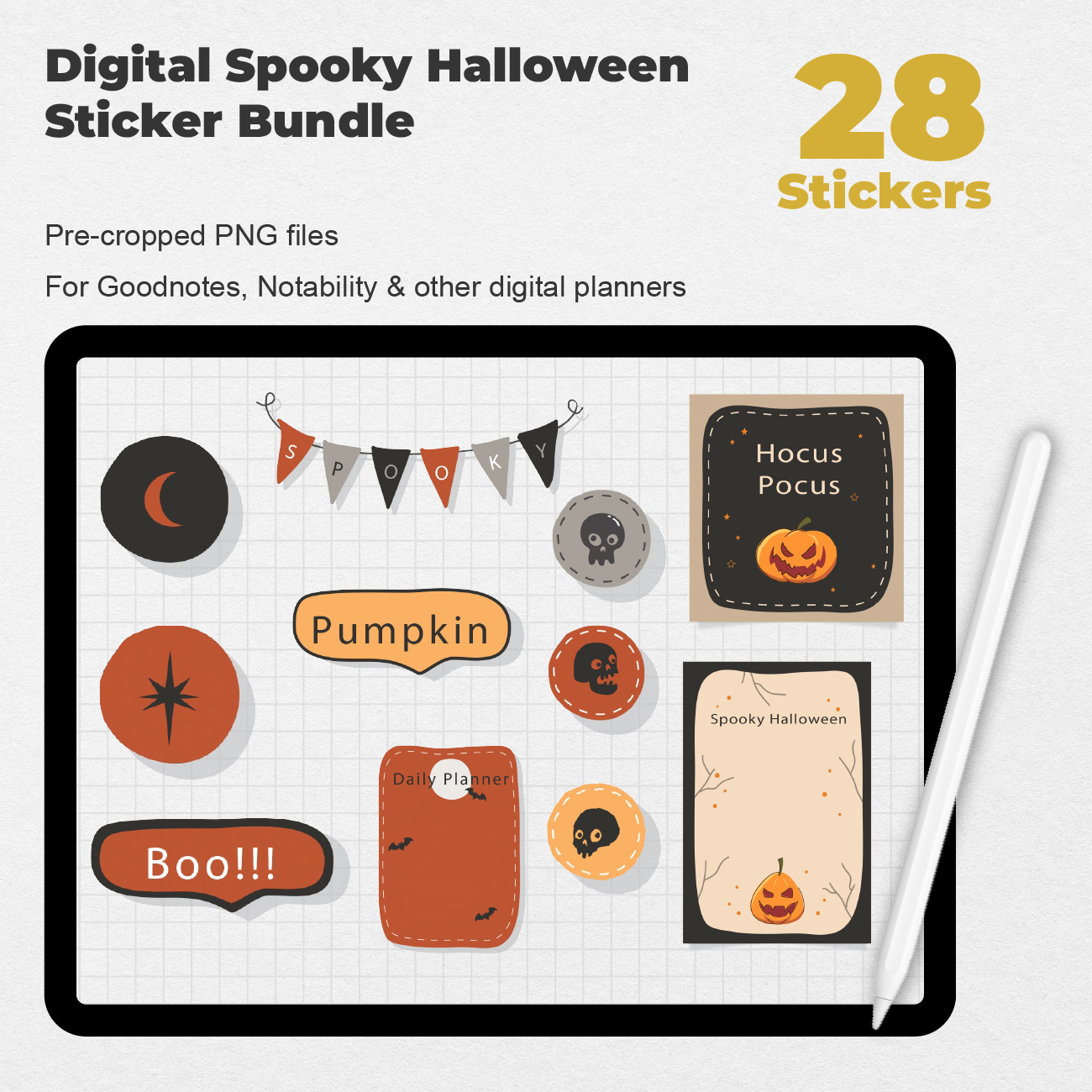 28 Digital Spooky Halloween Sticker Bundle - Stationery Pal
