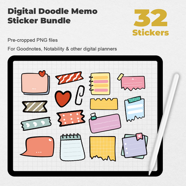 32 Digital Doodle Memo Sticker Bundle - Stationery Pal