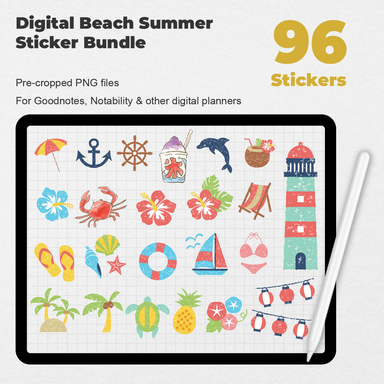 96 Digital Beach Summer Sticker Bundle - Stationery Pal