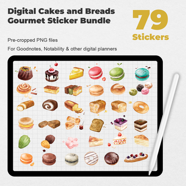 79 Digital Cakes and Breads Gourmet Sticker Bundle - Stationery Pal