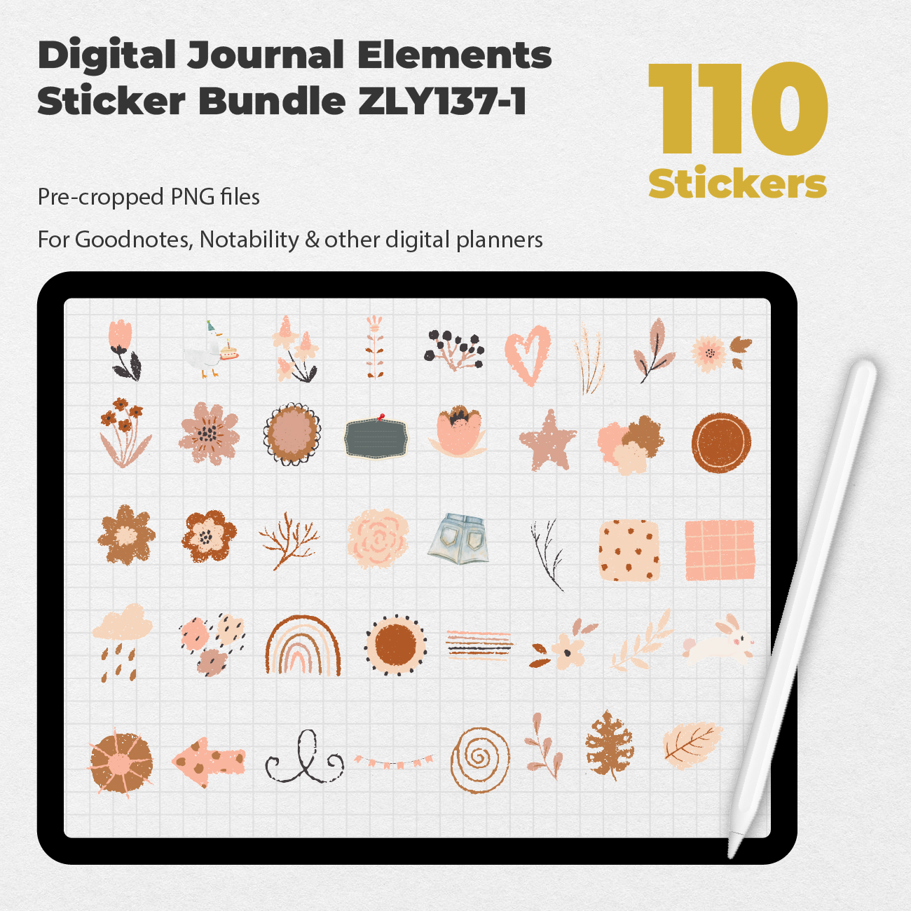 110 Digital Journal Elements Sticker Bundle - Stationery Pal