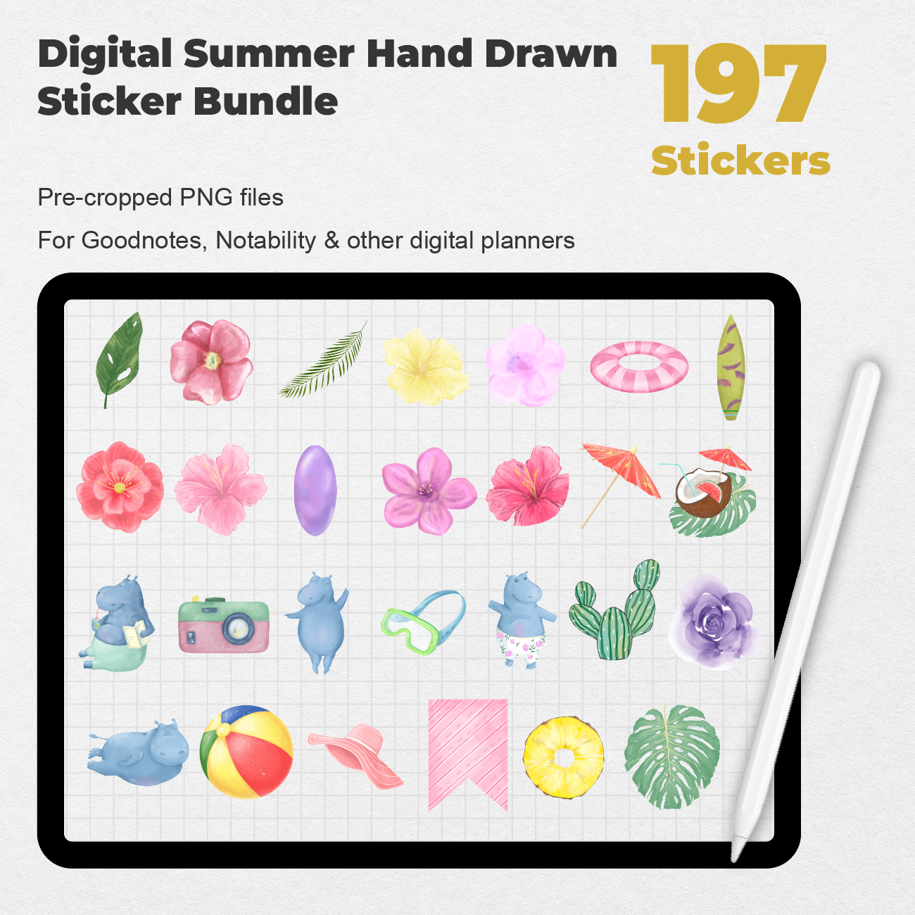 197 Digital Summer Hand Drawn Sticker Bundle - Stationery Pal