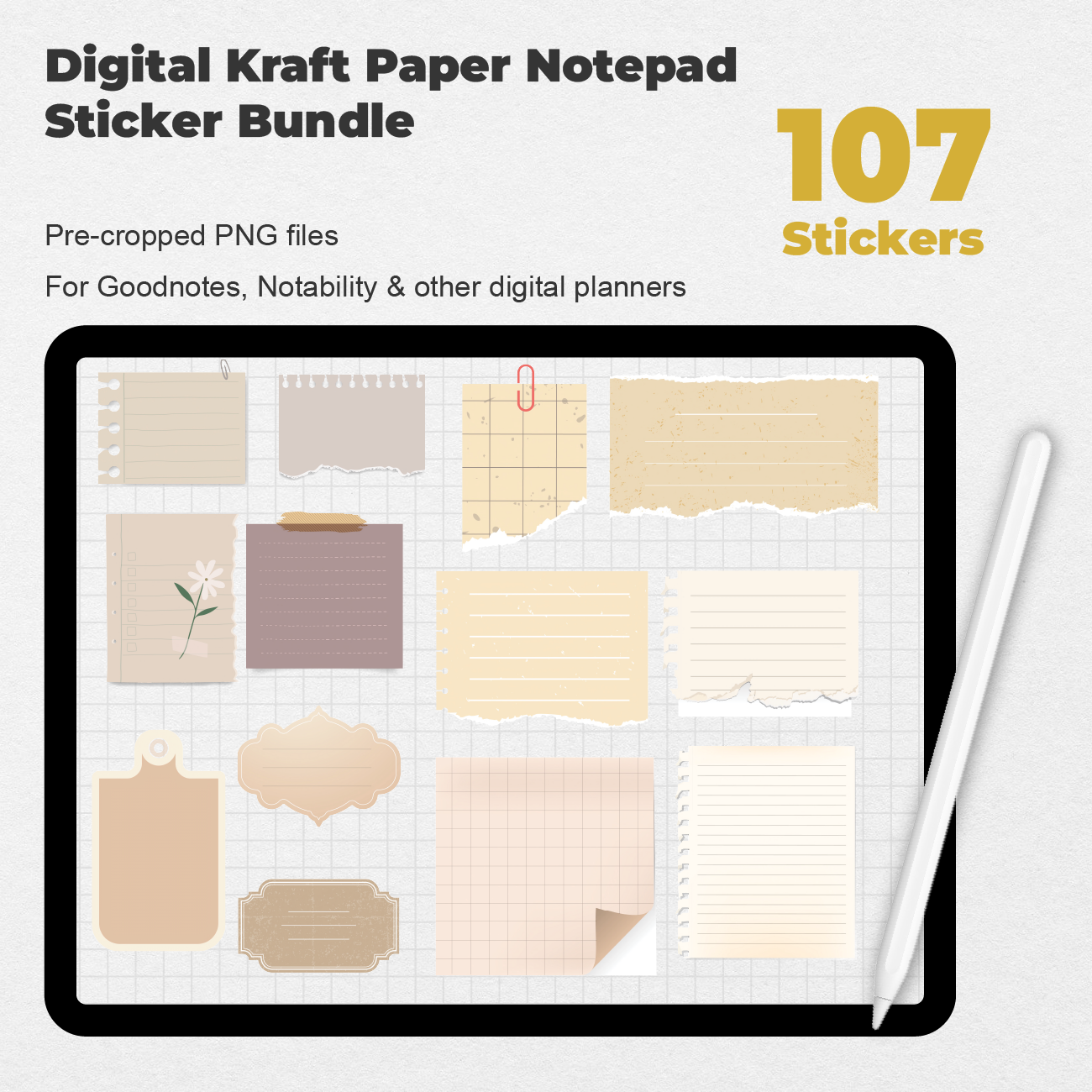 107 Digital Kraft Paper Notepad Sticker Bundle - Stationery Pal