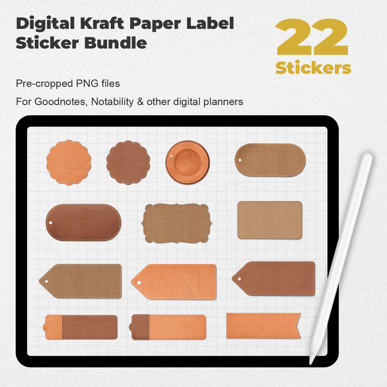 22 Digital Kraft Paper Label Sticker Bundle Stationery Pal