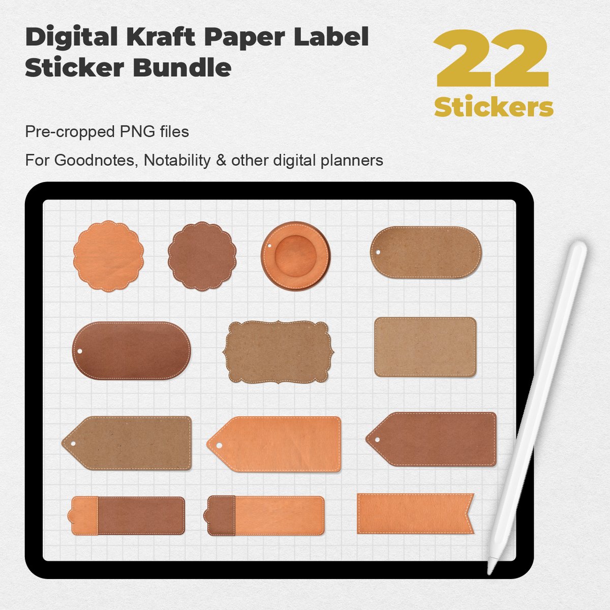 22 Digital Kraft Paper Label Sticker Bundle — Stationery Pal