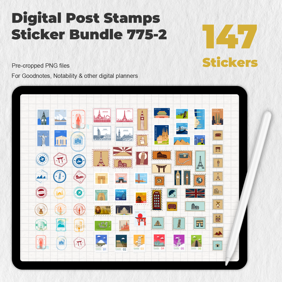 189 Digital Country Post Stamps Sticker Bundle — Stationery Pal