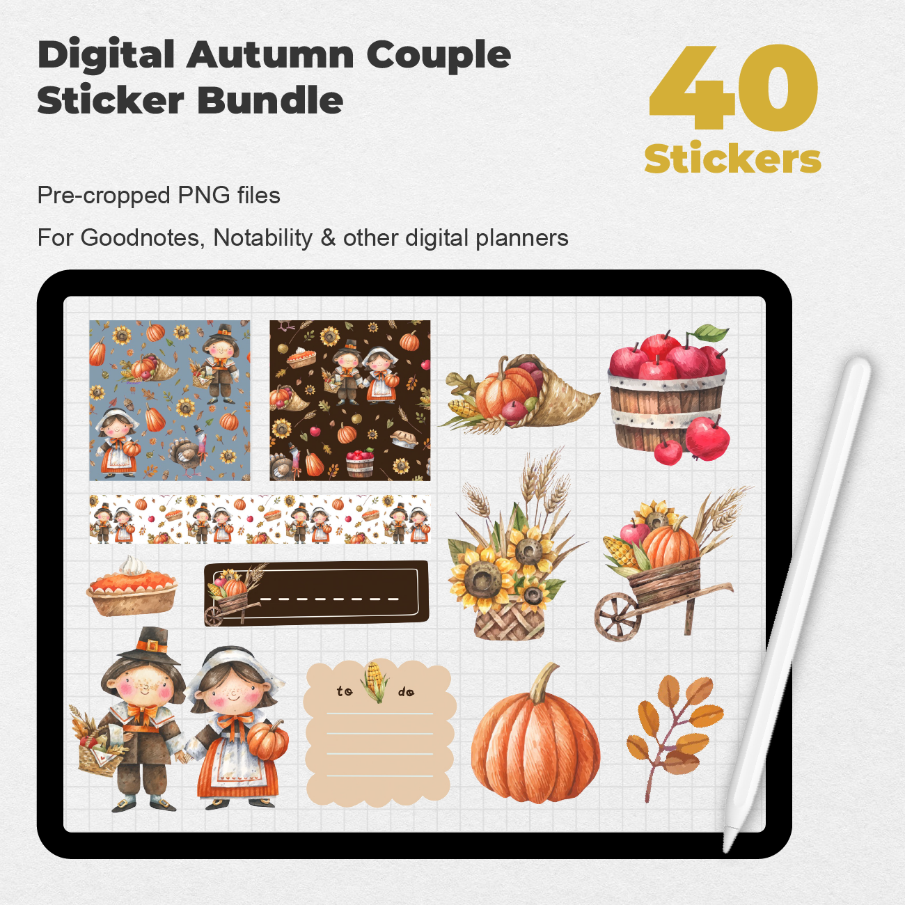 40 Digital Autumn Couple Sticker Bundle - Stationery Pal