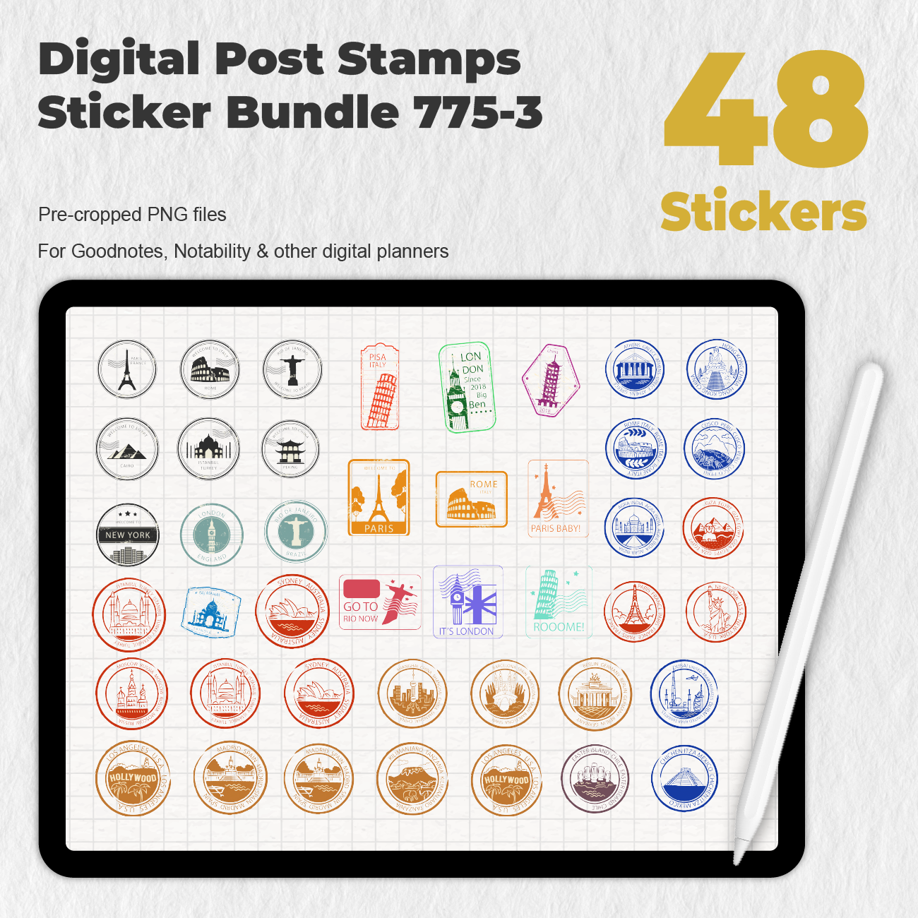 48 Digital Post Stamps Sticker Bundle - Stationery Pal