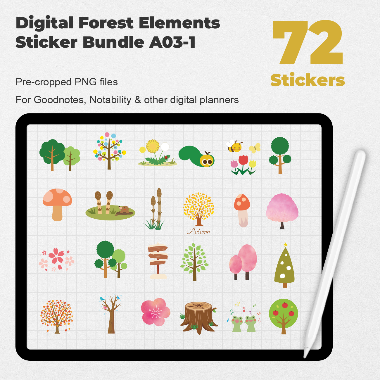 72 Digital Forest Elements Sticker Bundle - Stationery Pal