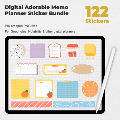 122 Digital Adorable Memo Planner Sticker Bundle - Stationery Pal
