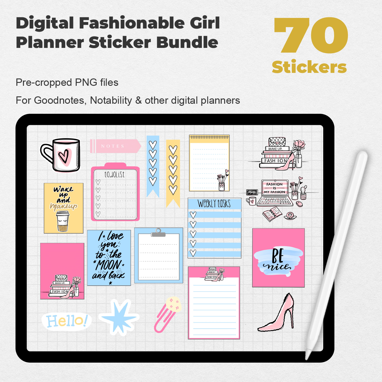 70 Digital Fashionable Girl Planner Sticker Bundle - Stationery Pal