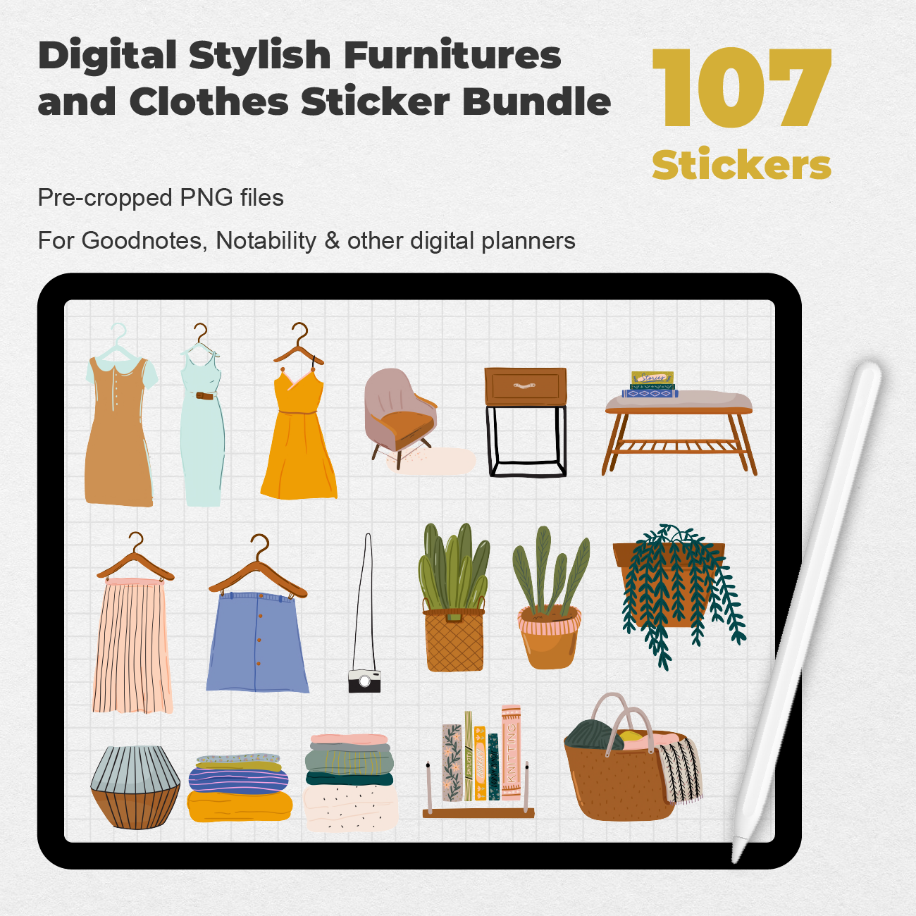 107 Digital Stylish Furnitures and Clothes Sticker Bundle - Stationery Pal