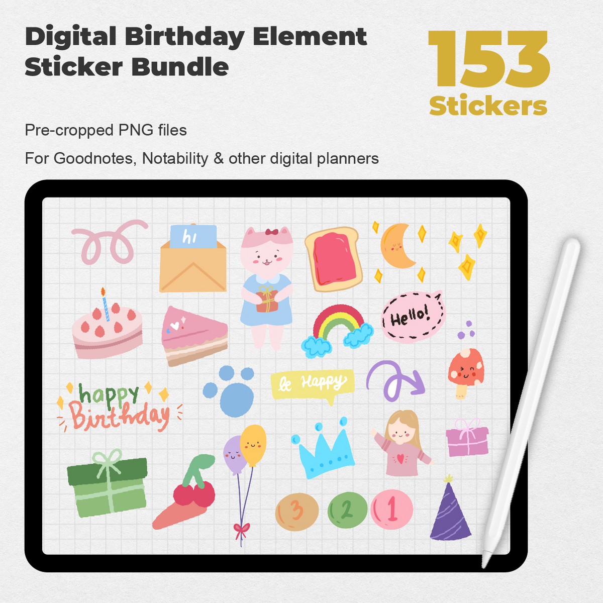 Happy Birthday Stickers PNG. Birthday Stickers Bundle