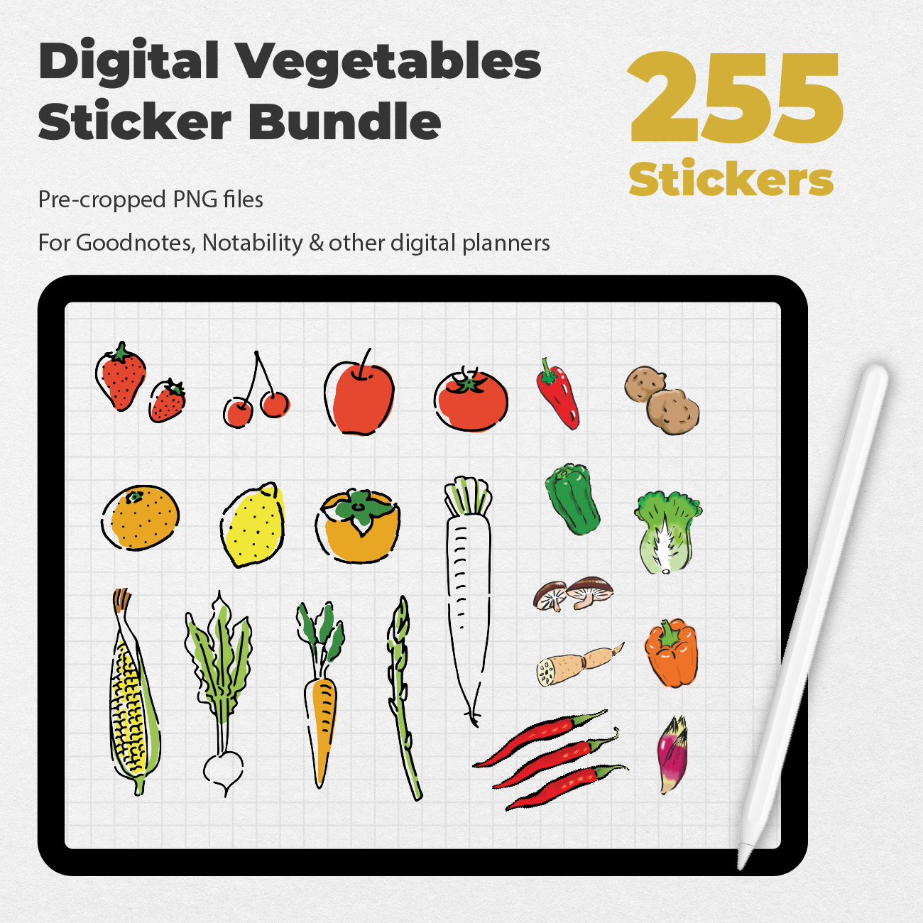 255 Digital Vegetables Sticker Bundle - Stationery Pal