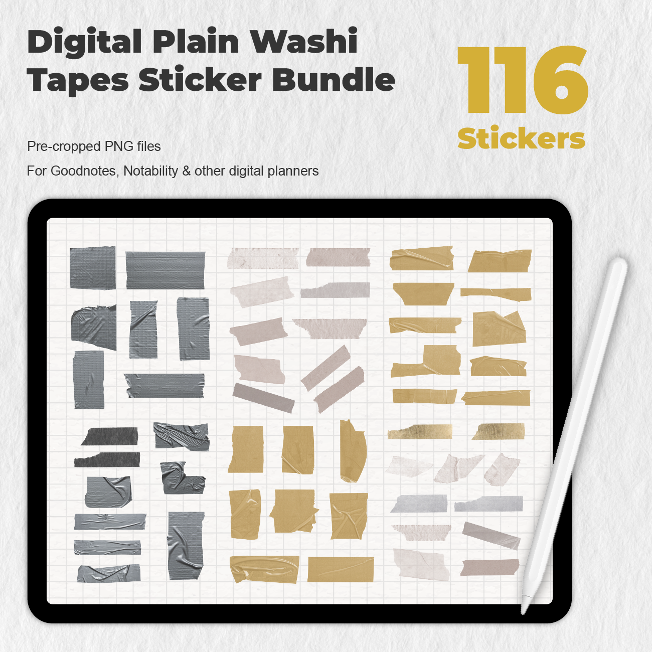 116 Digital Plain Washi Tapes Sticker Bundle - Stationery Pal