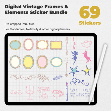 69 Digital Vintage Frames & Elements Sticker Bundle - Stationery Pal