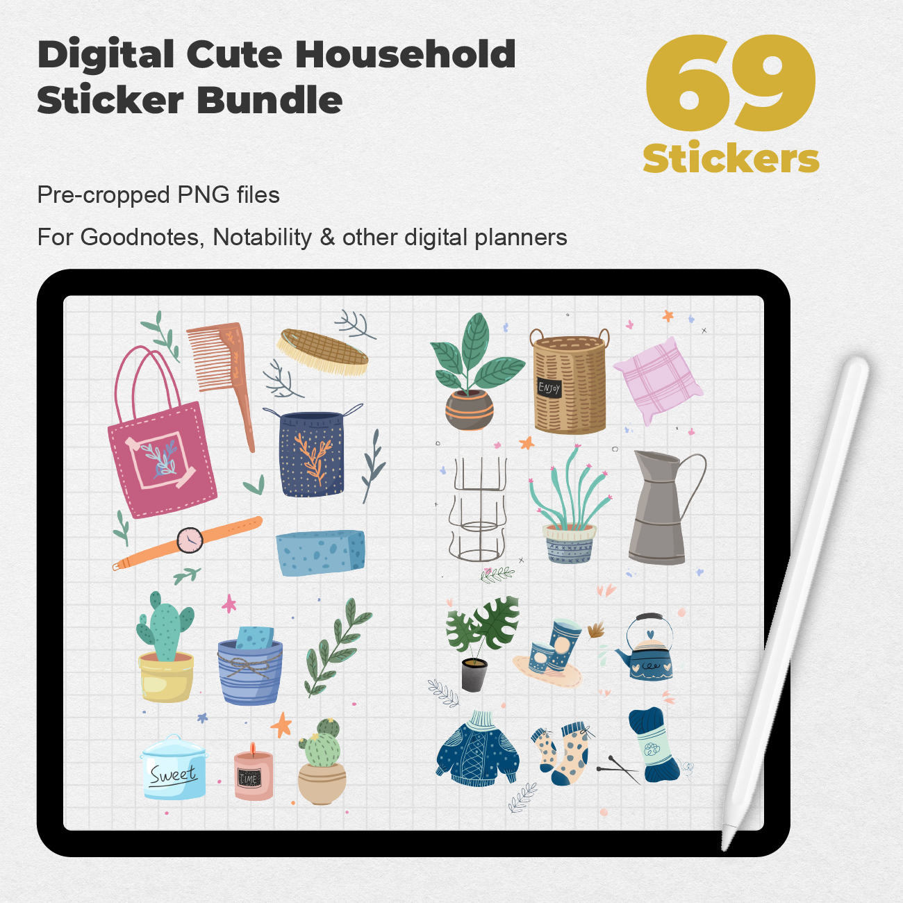 69 Digital Cute Household Sticker Bundle - Stationery Pal