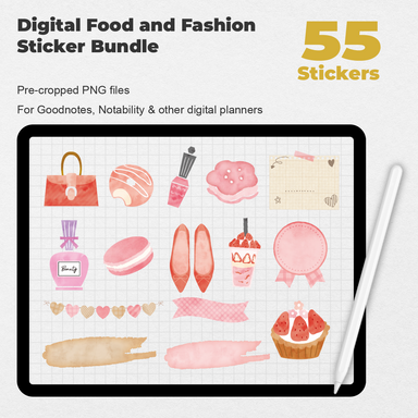 55 Digital Food and Fashion Sticker Bundle - Stationery Pal
