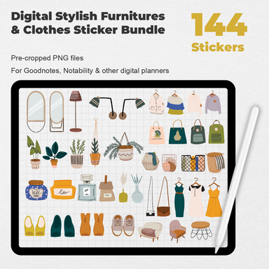 144 Digital Stylish Furnitures & Clothes Sticker Bundle - Stationery Pal
