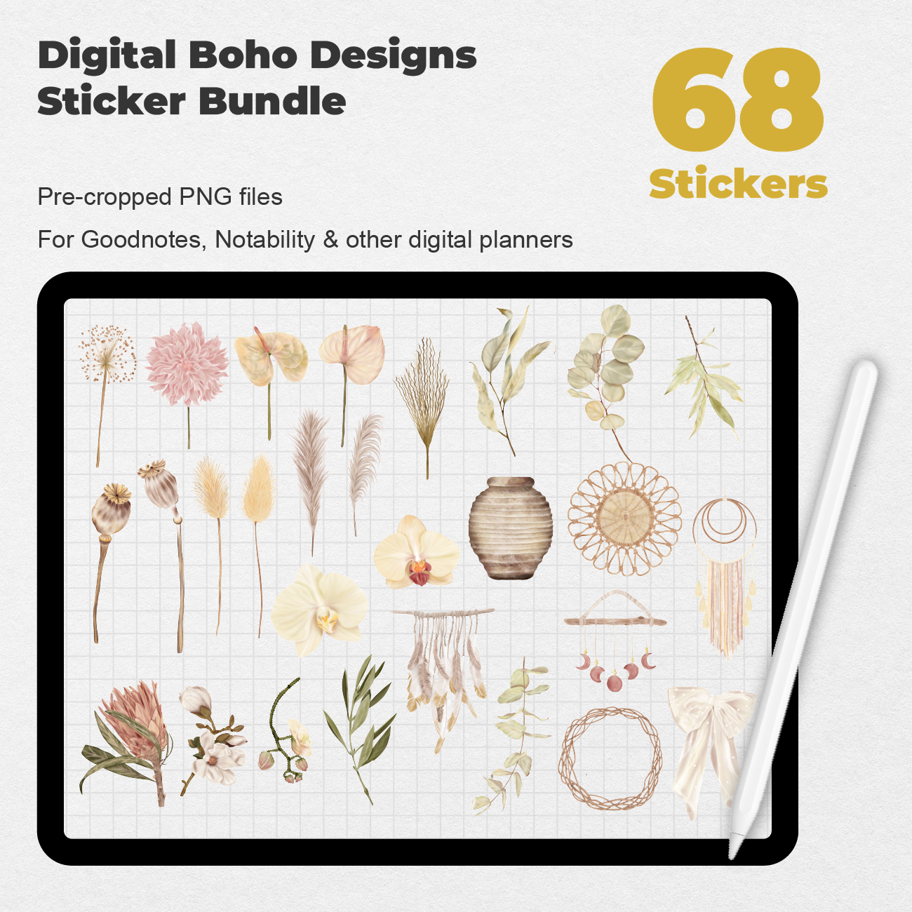 450 Digital Stickers, Boho stickers set, goodnotes sticker book, Cute  Planner Stickers, stickers pack 963904106 - Buy t-shirt designs