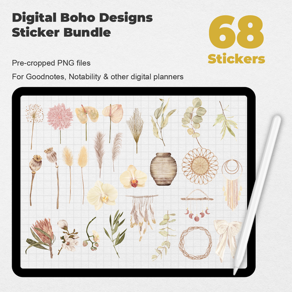 Boho Wildflower Stickers, Digital Planner Stickers