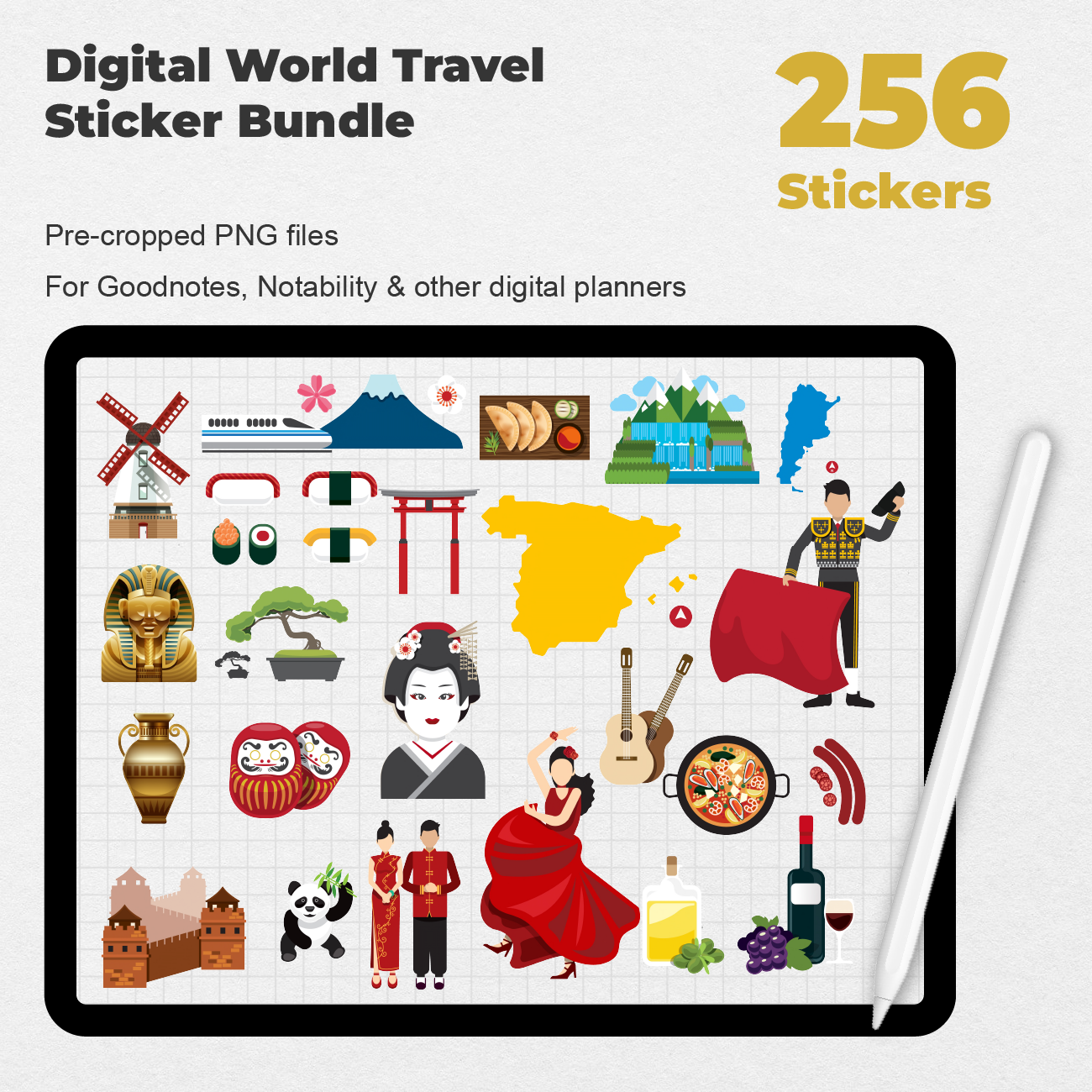 256 Digital World Travel Sticker Bundle - Stationery Pal