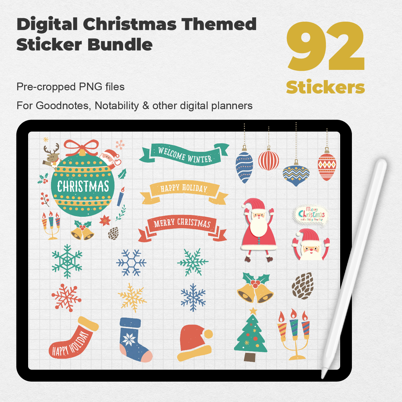 92 Digital Christmas Themed Sticker Bundle - Stationery Pal