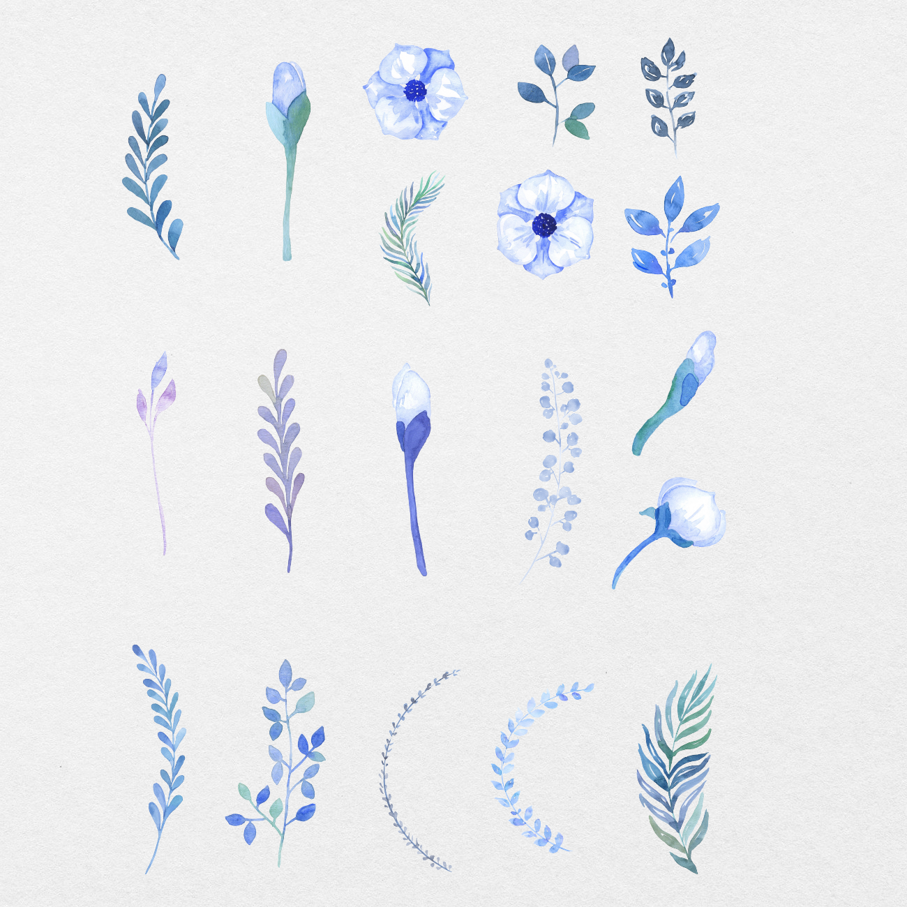 52 Digital Romantic Blue Flower Sticker Bundle - Stationery Pal