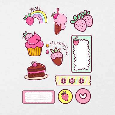 40 Digital Strawberry Girl Sticker Bundle - Stationery Pal