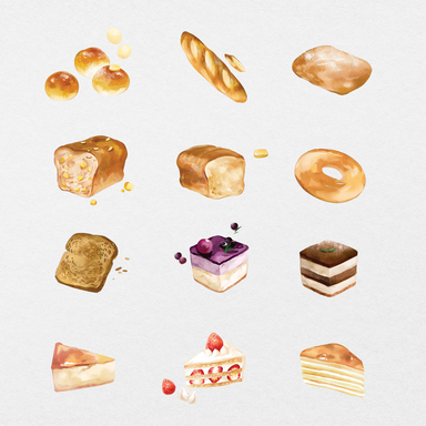 79 Digital Cakes and Breads Gourmet Sticker Bundle - Stationery Pal