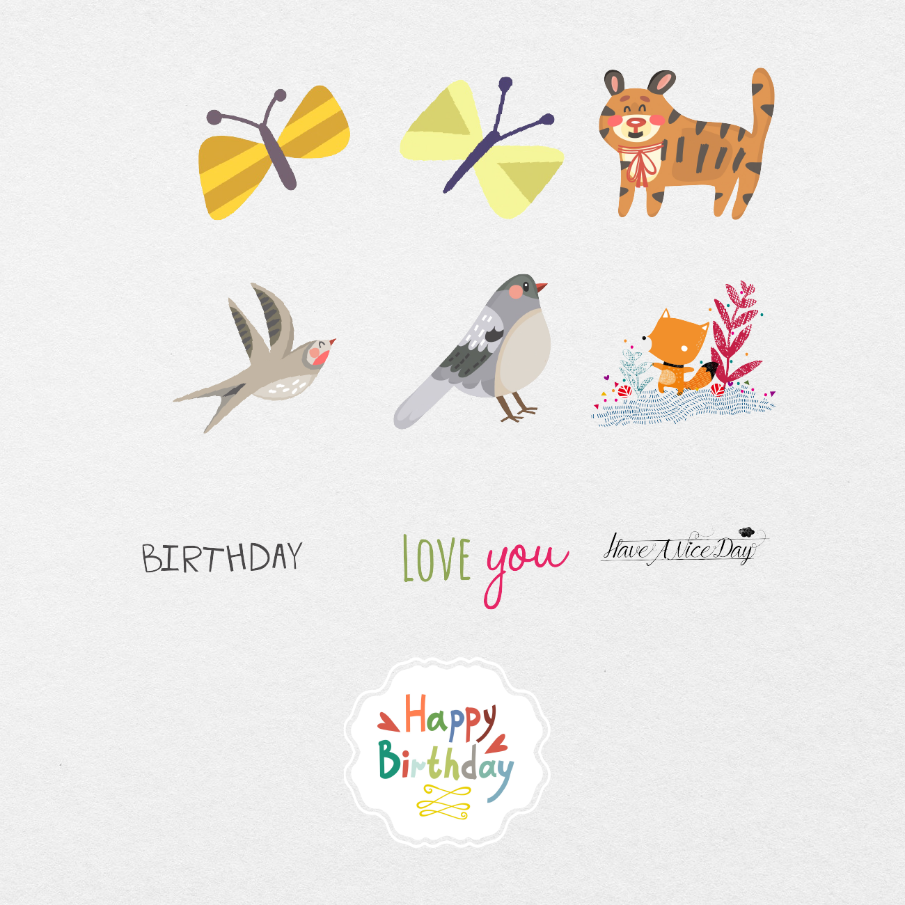 97 Digital Cute Birthday Animal Sticker Bundle - Stationery Pal