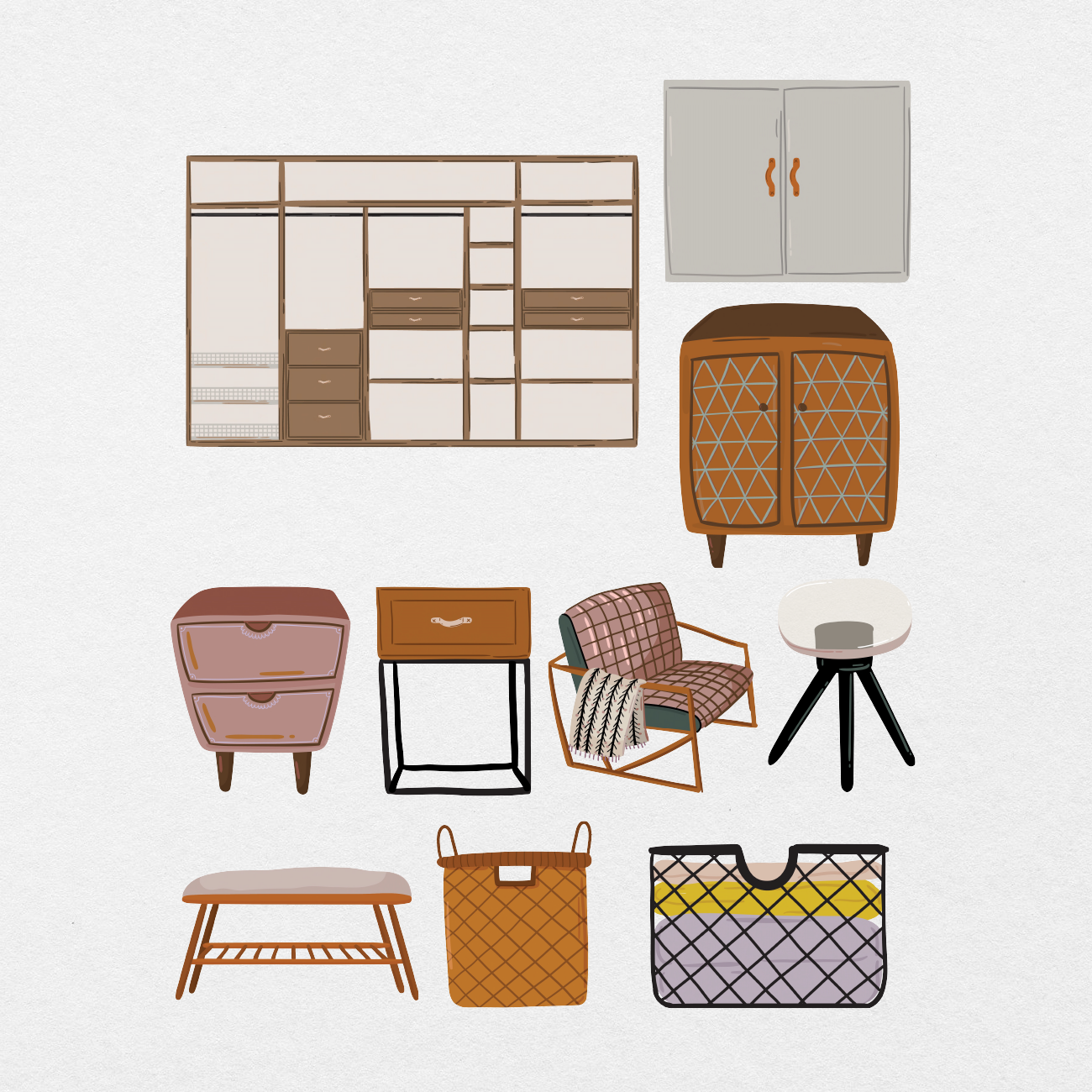 144 Digital Stylish Furnitures & Clothes Sticker Bundle - Stationery Pal