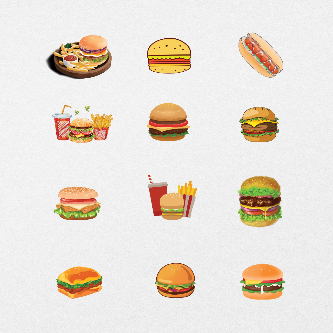 187 Digital Hamburgers and Hotdogs Sticker Bundle - Stationery Pal