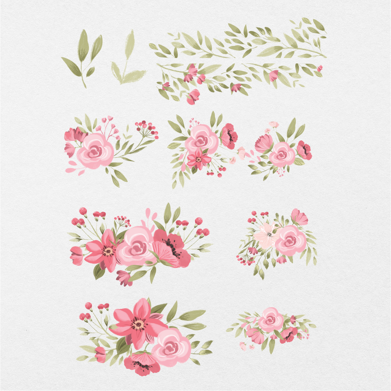 69 Digital Pink Rabbits & Flowers Sticker Bundle - Stationery Pal