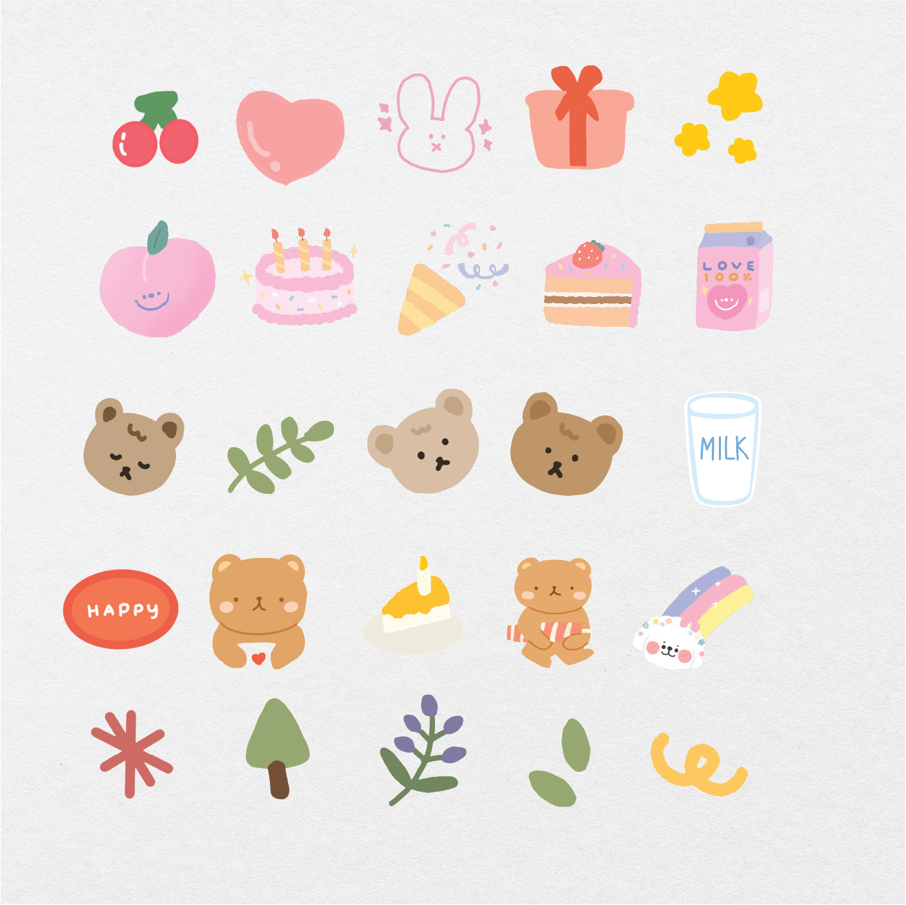 199 Digital Bunny, Bear, and Stuffs Sticker Bundle - Stationery Pal